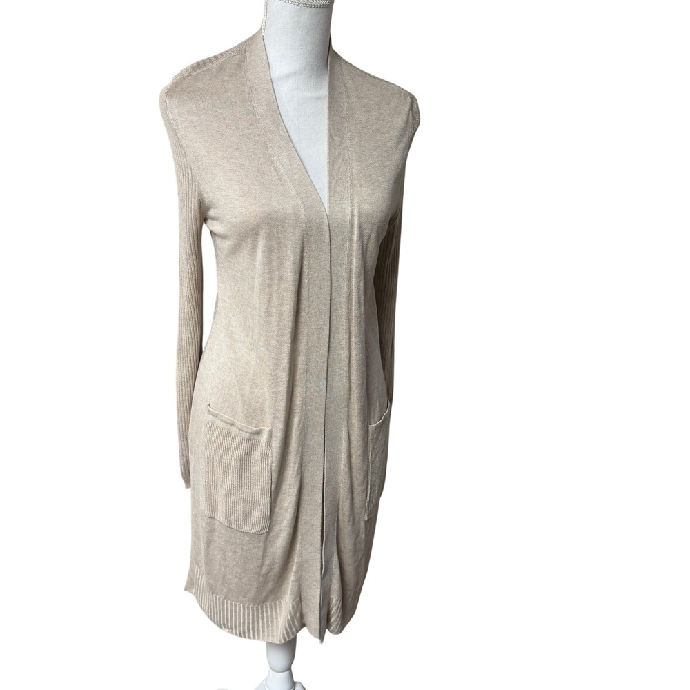 INC International Concepts Beige Duster Cardigan‎ Small Ribbed Open Front Layer